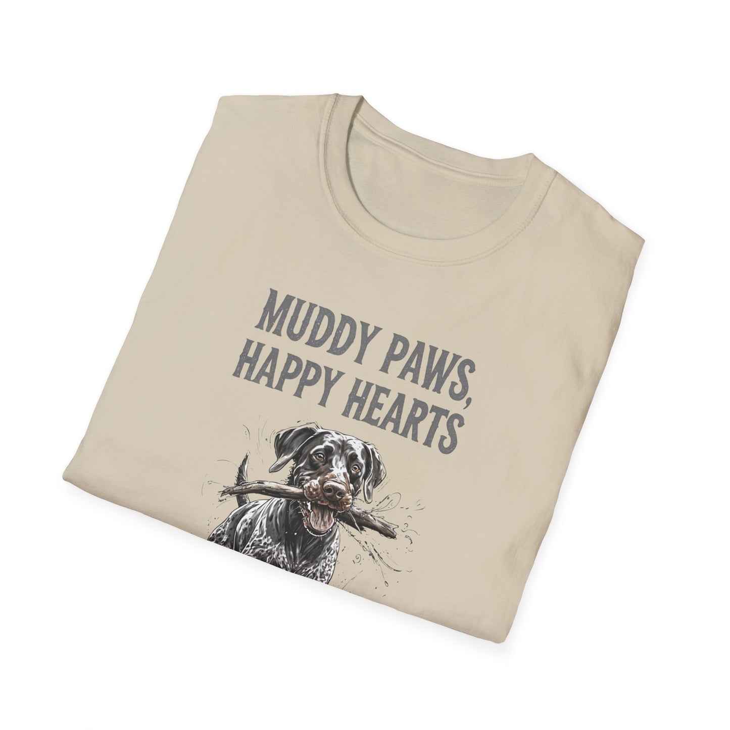 T-shirt for Dog lovers Muddy Paws, Happy Hearts Unisex Softstyle T-Shirt – Perfect for Dog Lovers