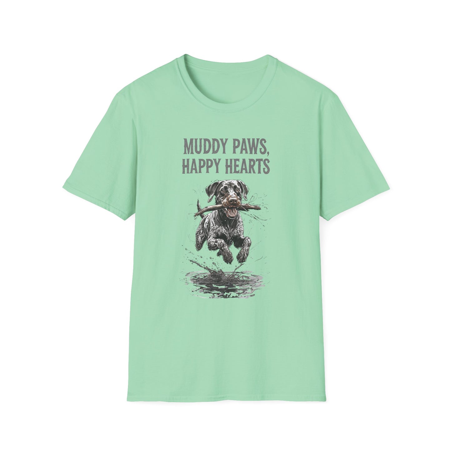T-shirt for Dog lovers Muddy Paws, Happy Hearts Unisex Softstyle T-Shirt – Perfect for Dog Lovers