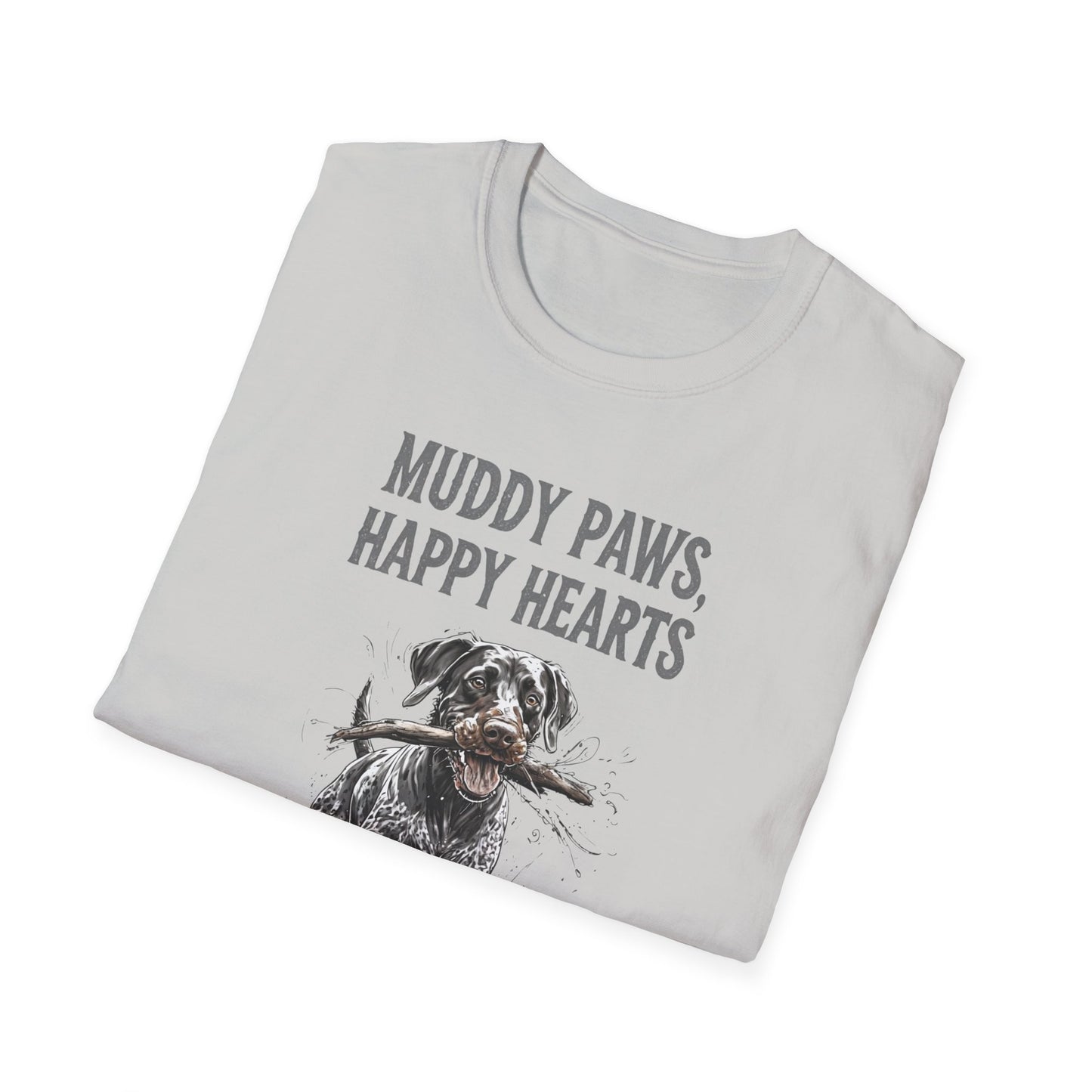 T-shirt for Dog lovers Muddy Paws, Happy Hearts Unisex Softstyle T-Shirt – Perfect for Dog Lovers