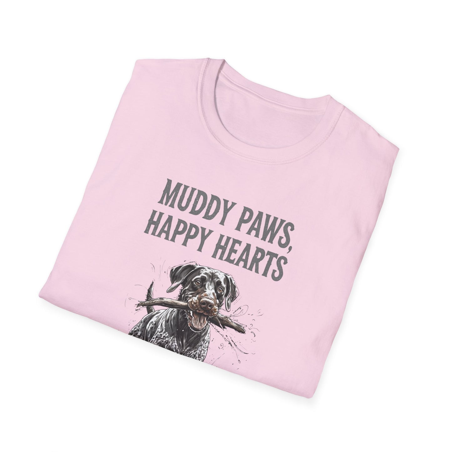 T-shirt for Dog lovers Muddy Paws, Happy Hearts Unisex Softstyle T-Shirt – Perfect for Dog Lovers