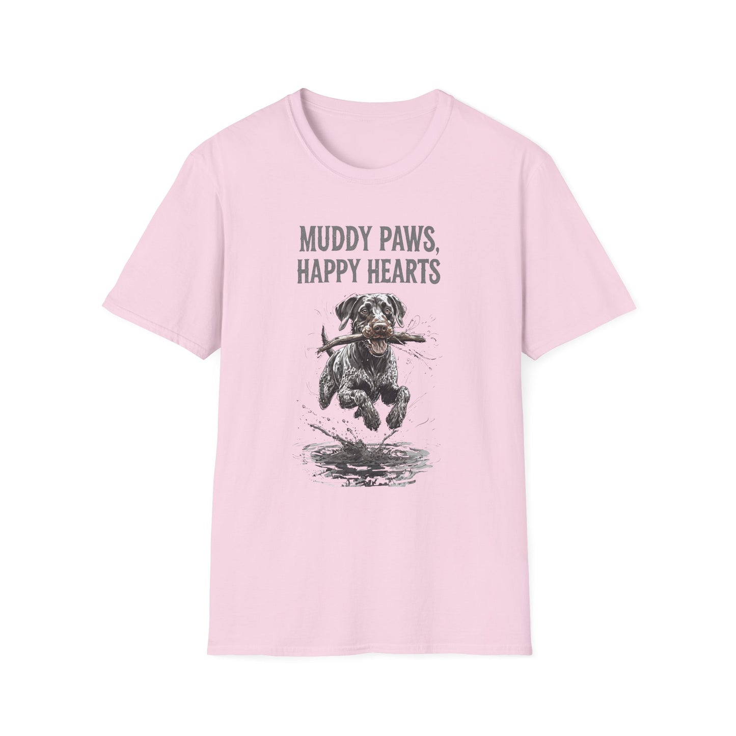 T-shirt for Dog lovers Muddy Paws, Happy Hearts Unisex Softstyle T-Shirt – Perfect for Dog Lovers