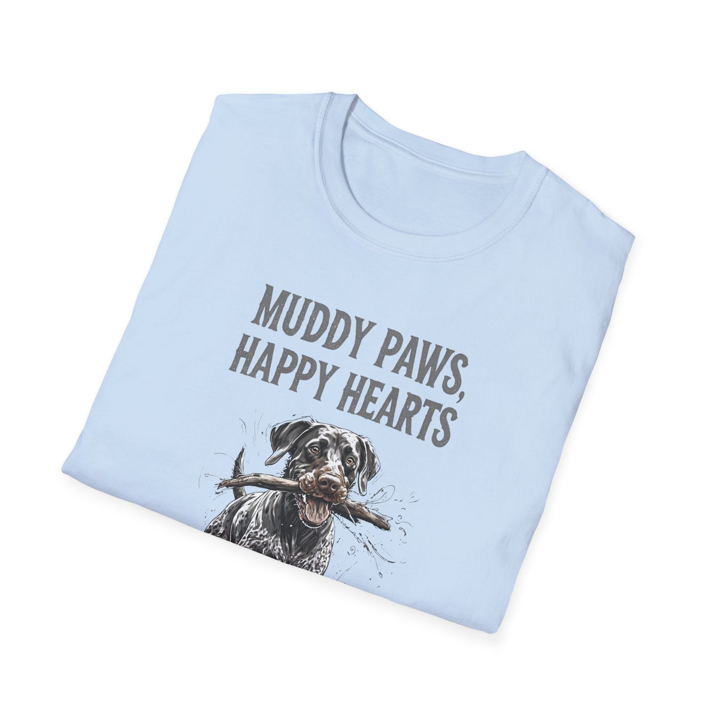 T-shirt for Dog lovers Muddy Paws, Happy Hearts Unisex Softstyle T-Shirt – Perfect for Dog Lovers