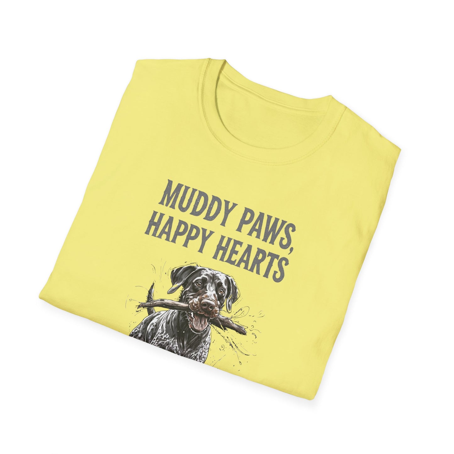 T-shirt for Dog lovers Muddy Paws, Happy Hearts Unisex Softstyle T-Shirt – Perfect for Dog Lovers