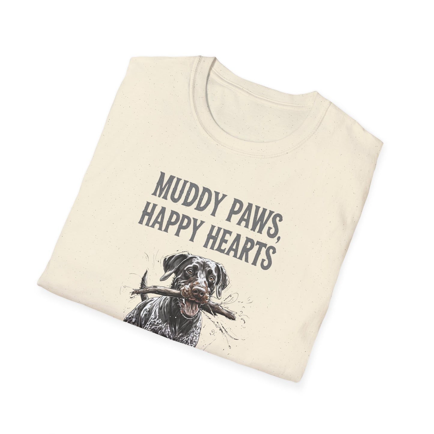 T-shirt for Dog lovers Muddy Paws, Happy Hearts Unisex Softstyle T-Shirt – Perfect for Dog Lovers