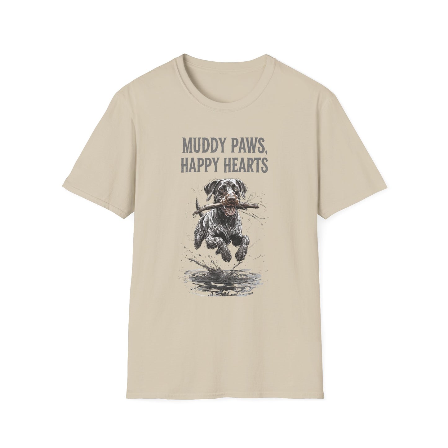 T-shirt for Dog lovers Muddy Paws, Happy Hearts Unisex Softstyle T-Shirt – Perfect for Dog Lovers