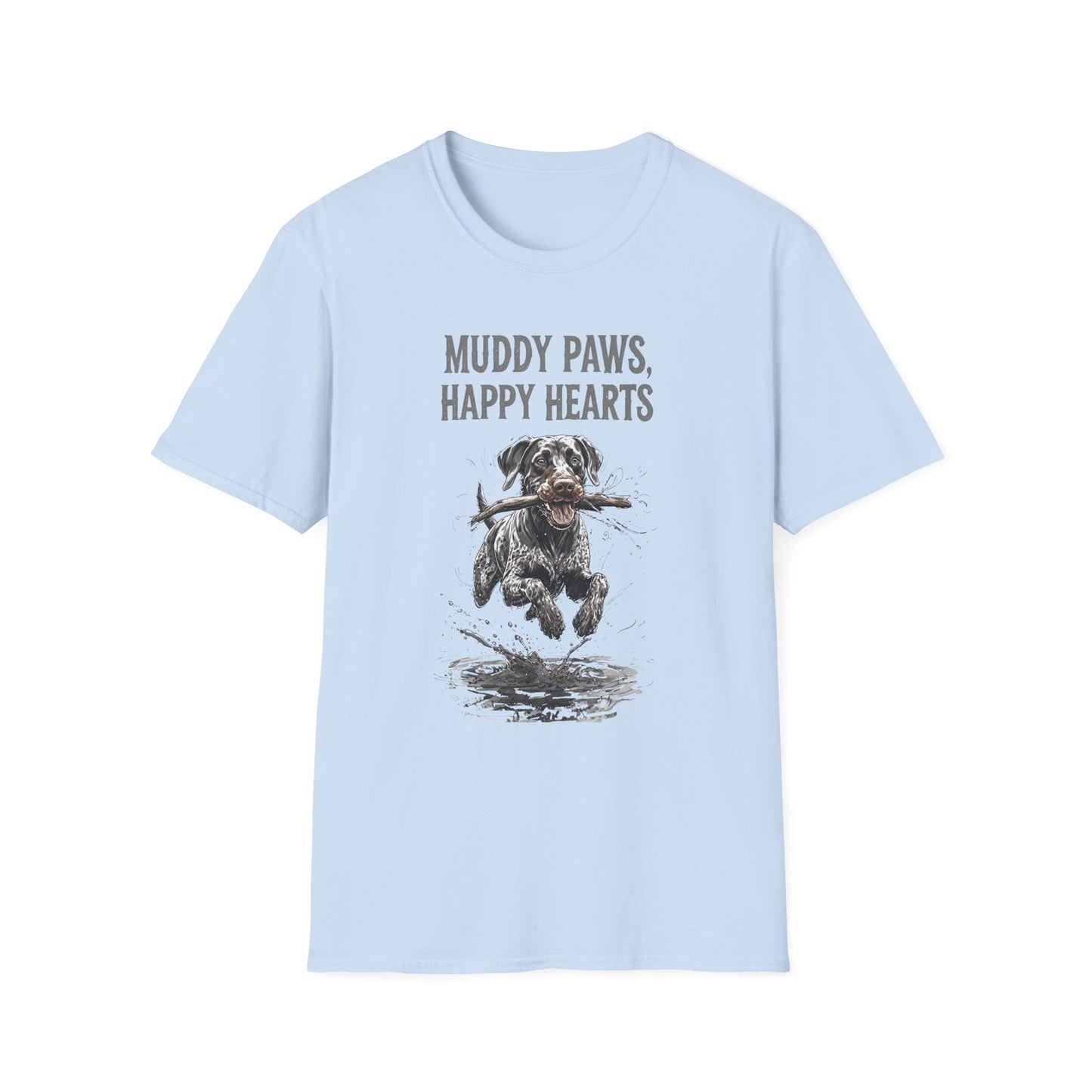 T-shirt for Dog lovers Muddy Paws, Happy Hearts Unisex Softstyle T-Shirt – Perfect for Dog Lovers