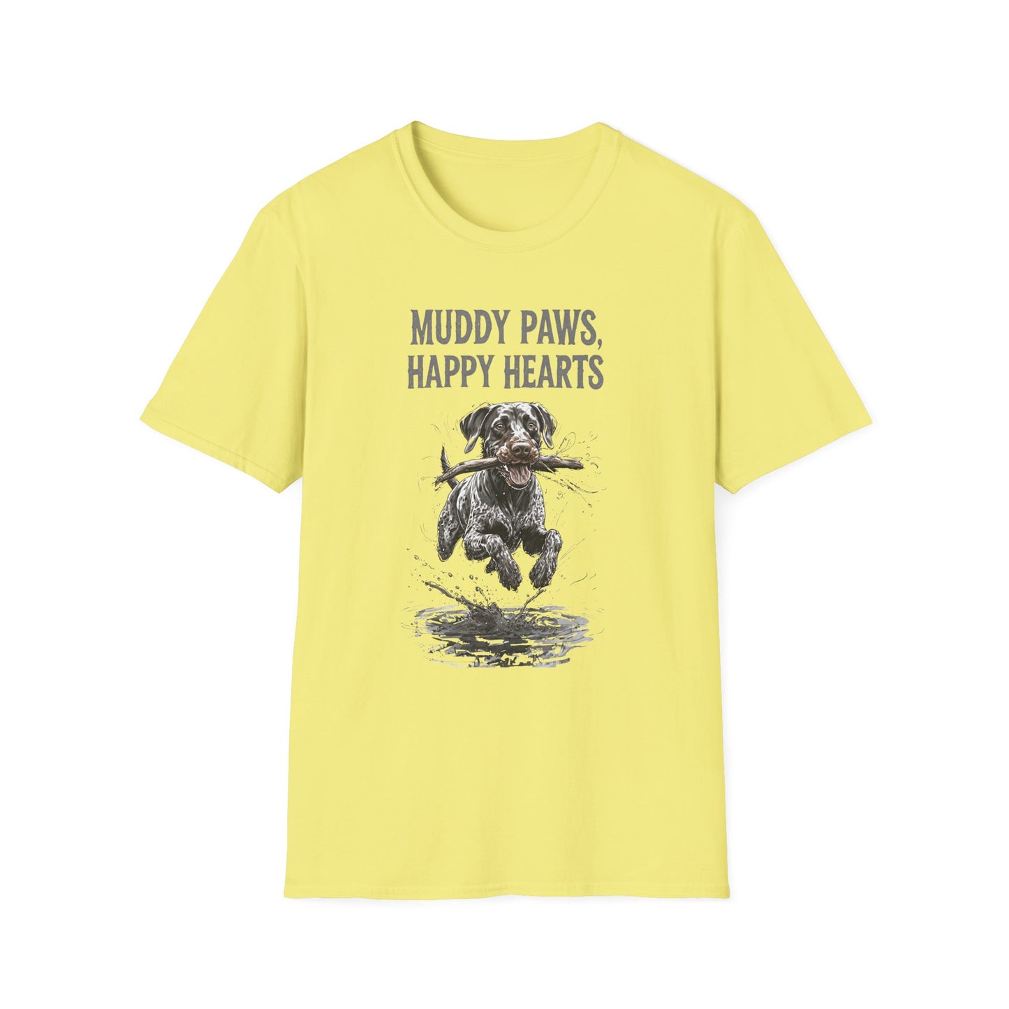 T-shirt for Dog lovers Muddy Paws, Happy Hearts Unisex Softstyle T-Shirt – Perfect for Dog Lovers