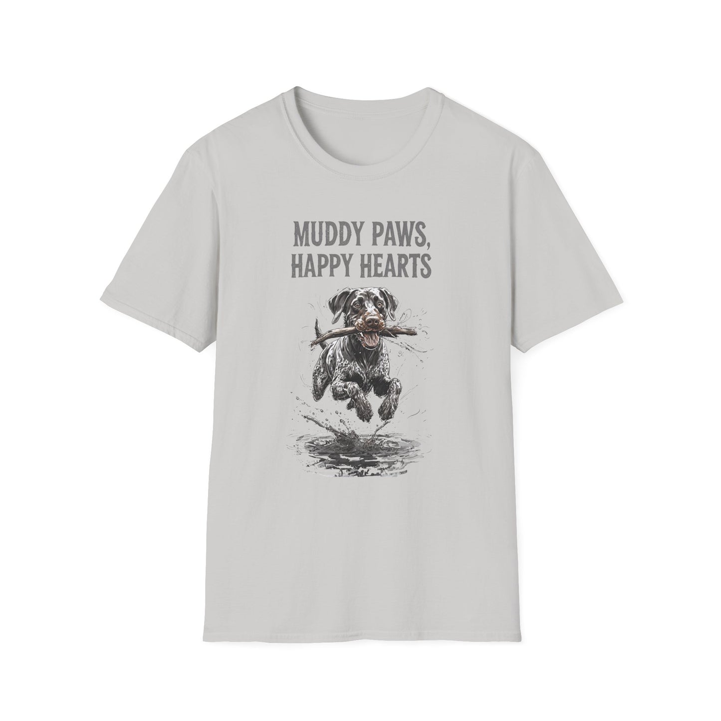 T-shirt for Dog lovers Muddy Paws, Happy Hearts Unisex Softstyle T-Shirt – Perfect for Dog Lovers