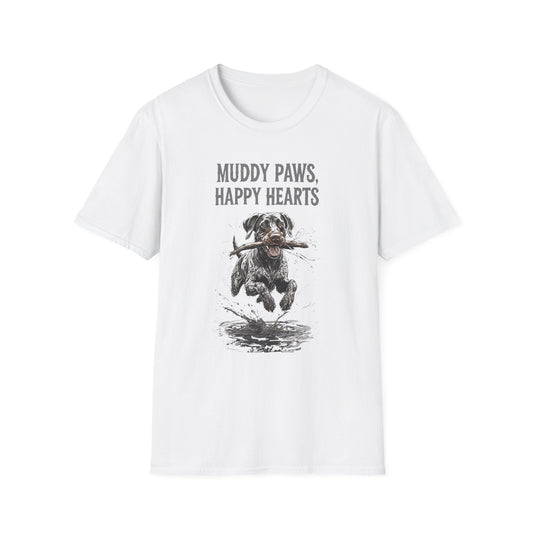 T-shirt for Dog lovers Muddy Paws, Happy Hearts Unisex Softstyle T-Shirt – Perfect for Dog Lovers