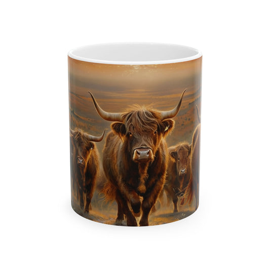 Highland Cow Ceramic Mug - Rustic Farmhouse Coffee Cup for Animal Lovers